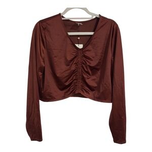 CALIA Womens XXL LS Ruched Rashguard Red Brown Shine WSA34801SSP25 NEW